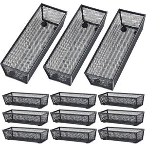 Neudeco Silverware Organizer,Mesh Drawer Organizer for KitchenMetal Utensil Organizer for Flatware, Knives, Spoons,Cosmetic (Black 9 * 3 * 2 inch Pack12)