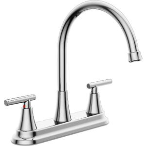 HURRAN 2 Handle Kitchen Sink Faucet, 8 Inch High Arc 360Swivel Kitchen Sink Faucet, 3 Hole Kitchen Faucet Without Side Sprayer, Centerset RV Kitchen Faucet with Stainless Steel Pipe, Chrome