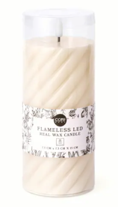 Core Home™ Large Flameless LED Swirl Pillar Wax Candle - Cream