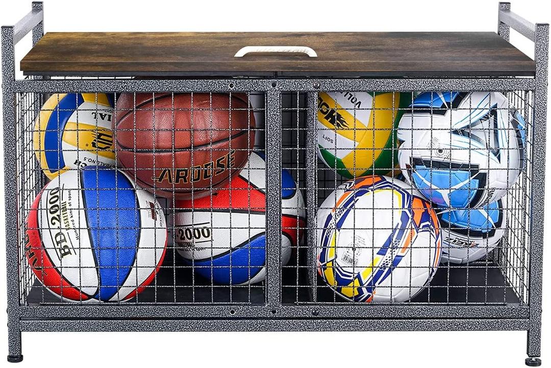 Mythinglogic Heavy-Duty Storage Bench for Garage,Sports Equipment Storage Organizer for Garage/Basement/Entryway,Ball Storage Bin (Medium)