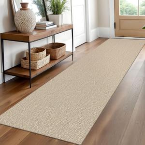 EARTHALL Washable Runner Rug 2x10 Ft Non Slip Runners for Hallways Long Cotton Rubber Backed Kitchen Runner Braided Indoor Floor Carpet Runners for Entryway, Hallway, Kitchen, Send/Beige