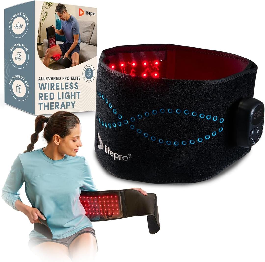 Lifepro Red Light Therapy Belt  Infrared Red Light Therapy for Body, Back and Shoulder with Triple Chip LEDs, Allevared Belt with 660nm & 850nm Wavelengths  for Daily Comfort & Wellness Support (Black Rechargeable)