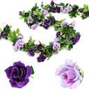 Veryhome 3PCS 23.7FT Artificial Purple Rose Flower Garland, Silk Hanging Floral Garland, Decorative Flower Vines for Room Decor Wedding Arch Flowers for Ceremony (Purple)