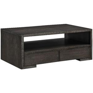 Steve Silver Furniture Evan 48" Rectangular Coffee Table, Two Storage Drawers, Living Room Piece, Middle Shelf, Oak Veneers, Minimalist Design, 28" L x 48" W x 19" H, Brown