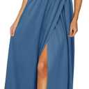 Newshows Women Summer 2025 Maxi Dress Vacation Floral Spaghetti Strap Spring Casual Boho Split Beach Long Flowy Sundress (Large, Grey Blue)