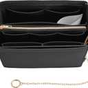 Purse Organizer Insert, Handbag Organizer with Zipper, Tote Shaper with Cup Holder & Keychain, Compatible with LV, Neverfull, MK, COACH, Longchamp, Kate Spade Black Med