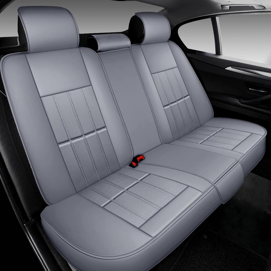AOOG Leather Car Seat Covers, Leatherette Automotive Seat Cover for Cars SUV Pick-up Truck, Universal Non-Slip Car Seat Cover Waterproof Protectors Interior Accessories, Rear, Gray