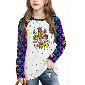 Kids Mardi Gras Shirt Girls Boys Fat Tuesday Shirts New Orleans Carnival Party Mask Graphic Outfits (White, 120)