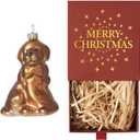 WDS WONDROUS Dog Ornament Christmas Tree Decor - Glass Animal Ornament, Cute Gold Christmas Hanging Ball Decor, Small Xmas Ornaments for Tree Winter Holiday Decor Gift(2.55”)