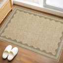 GarveeHome Door Mat Indoor Rugs for Entryway Scalloped Solid Tan Jute Digital Printing Small Rug 2x3 Washable Non-Slip Modern Soft Low-Pile Carpet for Bedroom Kitchen Entrance