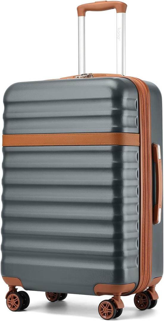 Kono Medium Sized Checked Luggage, 24 Inch Expandable with Spinner Wheels, TSA Lock, ABS + PC Lightweight Travel Suitcase with Larger Capacity and Lighter Weight, Grey Brown