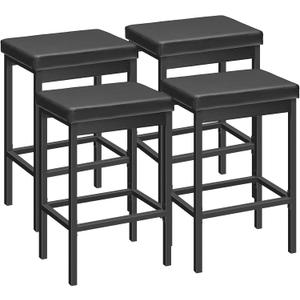 HOOBRO Bar Stools, Set of 4 Bar Chairs, 24.8-Inch Height Stools, Breakfast Bar Stools, Kitchen Stools, 2" Thick Upholstery, for Kitchen, Dining Room, Cafe, Bar Counter, Black BB21BYP401