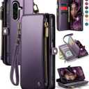 Defencase for Galaxy A26 5G Case Wallet with RFID Blocking Card Holder for Women Men, Fashion PU Leather Magnetic Snap Flip Zipper Wrist Strap Wallet Phone Case for Samsung Galaxy A26 5G, Purple