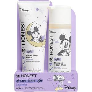 The Honest Company 2-in-1 Cleansing Shampoo and Body Wash Face Lotion Bundle Disney Design Gentle Enough for Baby Dermatologist Tested Calm Lavender 18.5 fl oz