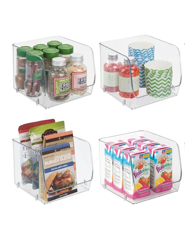 InterDesign iDesign Stackable Open-Front Storage Bins for Kitchen and Pantry Organization - Set of 4 - Clear
