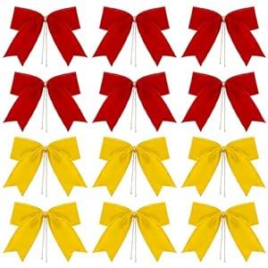 WILLBOND 12 Pieces Buffalo Plaid Bows Burlap Decorative Velvet Bows for Wreaths for Gift Wrap Christmas Party Decoration,(Red, Gold, 6 x 6 Inch)