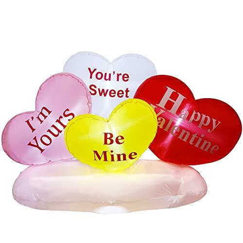 yofit 6 FT Long Valentine's Day Inflatable Hearts, LED Lights Hearts Cloud Happy Valentine Blow up Decorations, Valentine Romantic Holiday Decor for Indoor Outdoor Anniversary Wedding Party