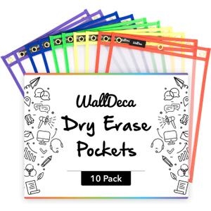 Walldeca Dry Erase Plastic Sleeves for Paper 8.5x11 inches 10 pk - Dry Erase Pockets Reusable Sleeves - Plastic Covers for Paper Holder Pack, Write and Wipe Pockets, Clear Pockets for Classroom (10-Pack)
