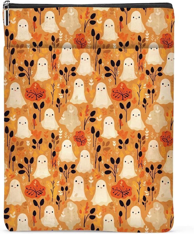 Retro Ghost Book Sleeve, Bookish Gifts Book Covers for Paperbacks, Cute Ghost Book Pouch Book Protector, Book Lovers Gifts for Women Readers Teacher Bookworm, Book Accessories Book Club Gifts, 11.8 x 8.5 inches