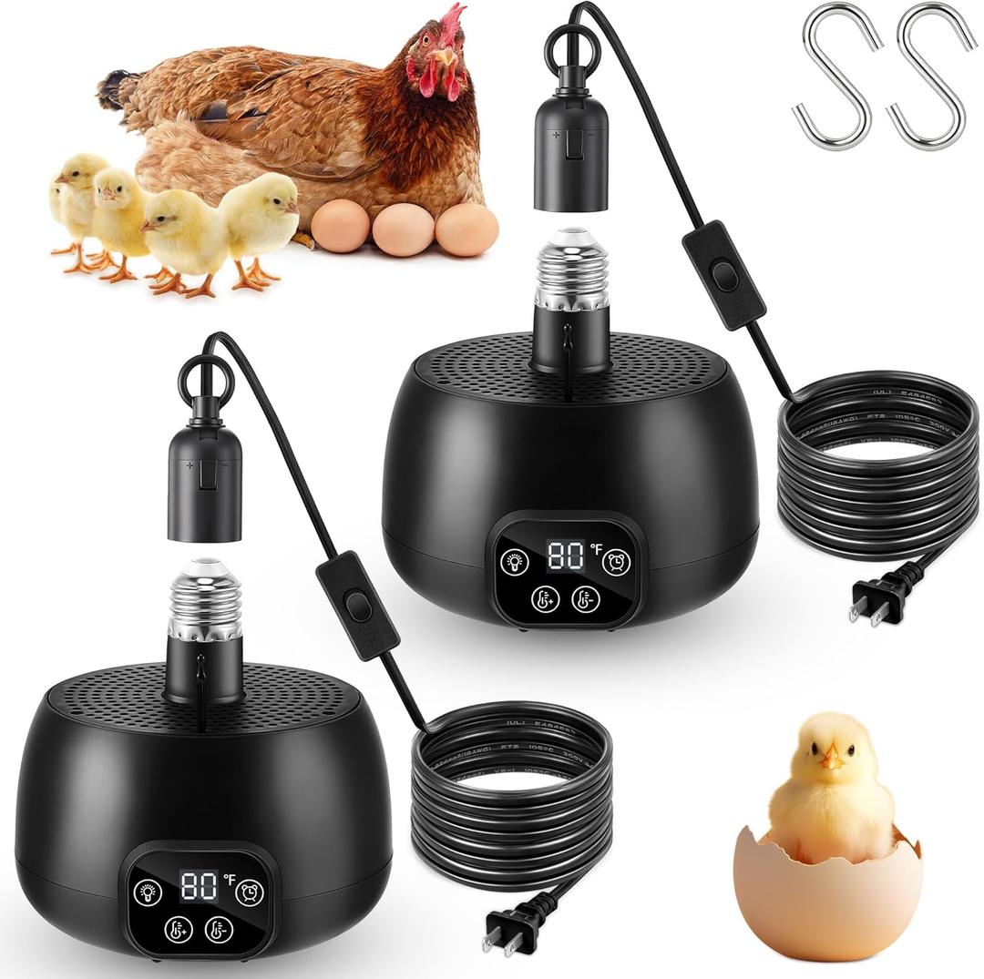 Enhon Chicken Coop Heater with LED Lighting, Adjustable Temperature, Timer & Safety Features  5 Ft Long Cable Chicken Coop Heating Lamp Perfect for Small Animals and Reptiles(2 Pack)