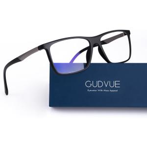 GUDVUE Mens Blue Light Glasses Rectangle Computer Glasses Gaming Glasses, Black/Gunmetal
