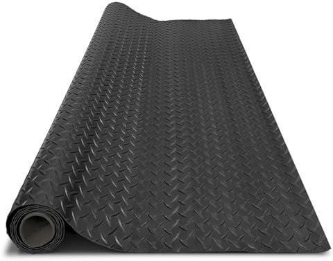 30in x 50in Garage Floor Mat, 2.8mm Thickened Flooring Roll for Under Car, Golf Cart Parking Mat, Diamond Plate PVC Rubber Motorcycle Mat, Non-Slip Floor Protector for Garage Warehouse Trailer, Black