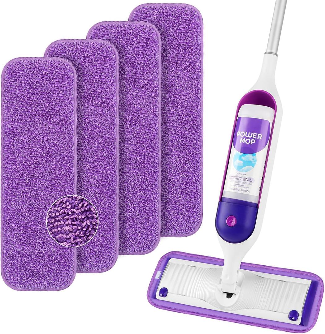 HOMEXCEL Reusable Microfiber Mop Pads for Swiffer PowerMop, Power Mop Pads Refills for 13 ''-15 '' Spray Mop, Machine Washable Pad Replacement for Multi-Surface Floor Cleaning, Pack of 4