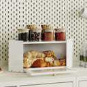 Trironsun Corner Bamboo Bread Box for Kitchen Counter Large Capacity Rustic Bread Storage Container with Wavy Arcylic Transparent Door Vintage Storage for Homemade Bread (White)