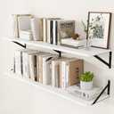 Heimlove White Deep Floating Shelves for Wall, 48W x 12D Wood Wall Shelves Set of 2, Wide Floating Bookshelf for Living Room, Kitchen, Office, Bedroom and Decor Storage, with Black Bracket - White