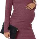 Smallshow Women's Knit Maternity Dress Long Sleeve Pregnancy Clothes, Large