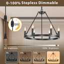 DIMMABLE Wagon Wheel Plug in Chandelier 6-Light, 20.5" Black Round Farmhouse Pendant Light Fixture with Cord, Height Adjustable Industrial Hanging Light, Outdoor Ceiling Light for Dining Room