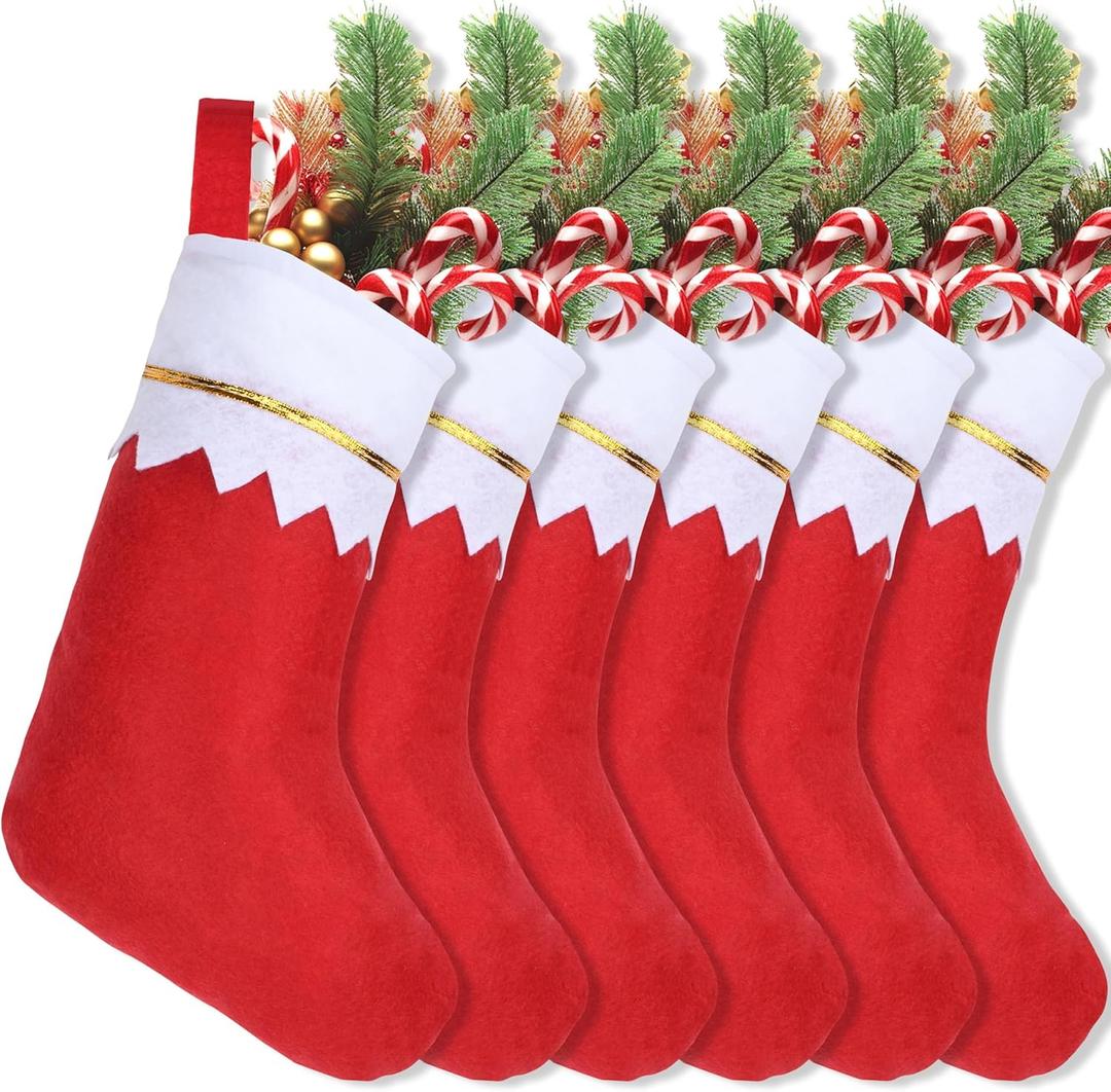 16Pcs 17" Felt Christmas Stocking Bulk, Red Christmas Socks Bulk with White Cuff Golden Trim, Christmas Hanging Ornaments Xmas Decoration for Mantel Door Window Holiday Home Dcor