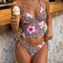 Two Pieces Tankini Swimsuits for Women V Neck Jacquard Floral Leopard Print Halter Tankini Swimwear 2026 XL