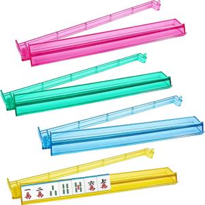 17.6 Inches Modern Mahjong Racks with Pushers Set of 4, Multi Color Acrylic American Mahjong Tile Pushers, Plastic All-in-One Rack with Push Rods Combo for Game