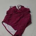 Charmo Scalloped Maternity Bikini Swimsuit Two Piece High Waist Ruched Pregnancy Bathing Suit Cute V Neck Swimwear (Medium, 1a#dark Magenta)