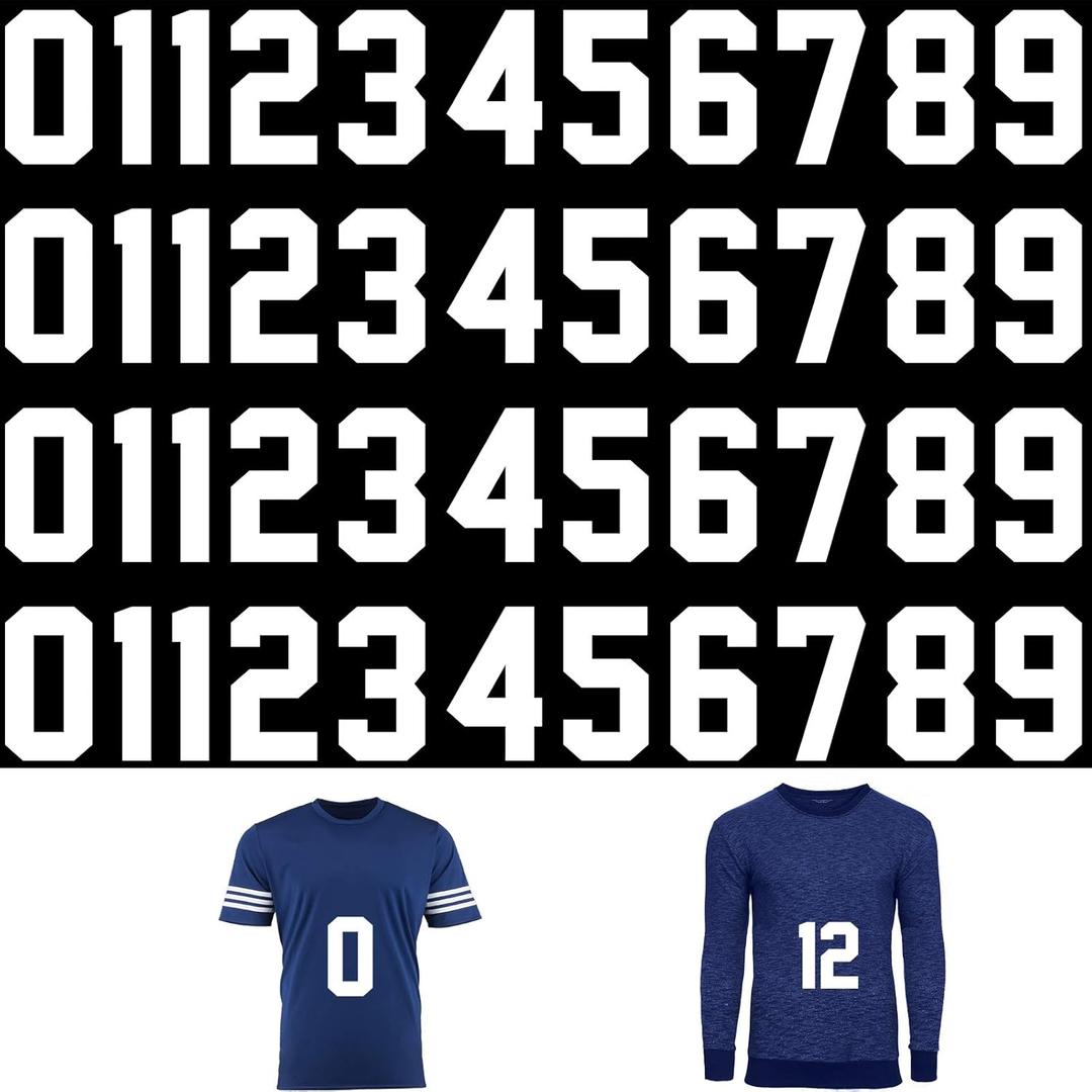 Tenare 44 Pieces 8 Inch Iron on Numbers for Jersey T-Shirt Heat Transfer 0 to 9 Numbers Heat Press Stickers for Team Uniform Sports Basketball Football Baseball Clothing(White)