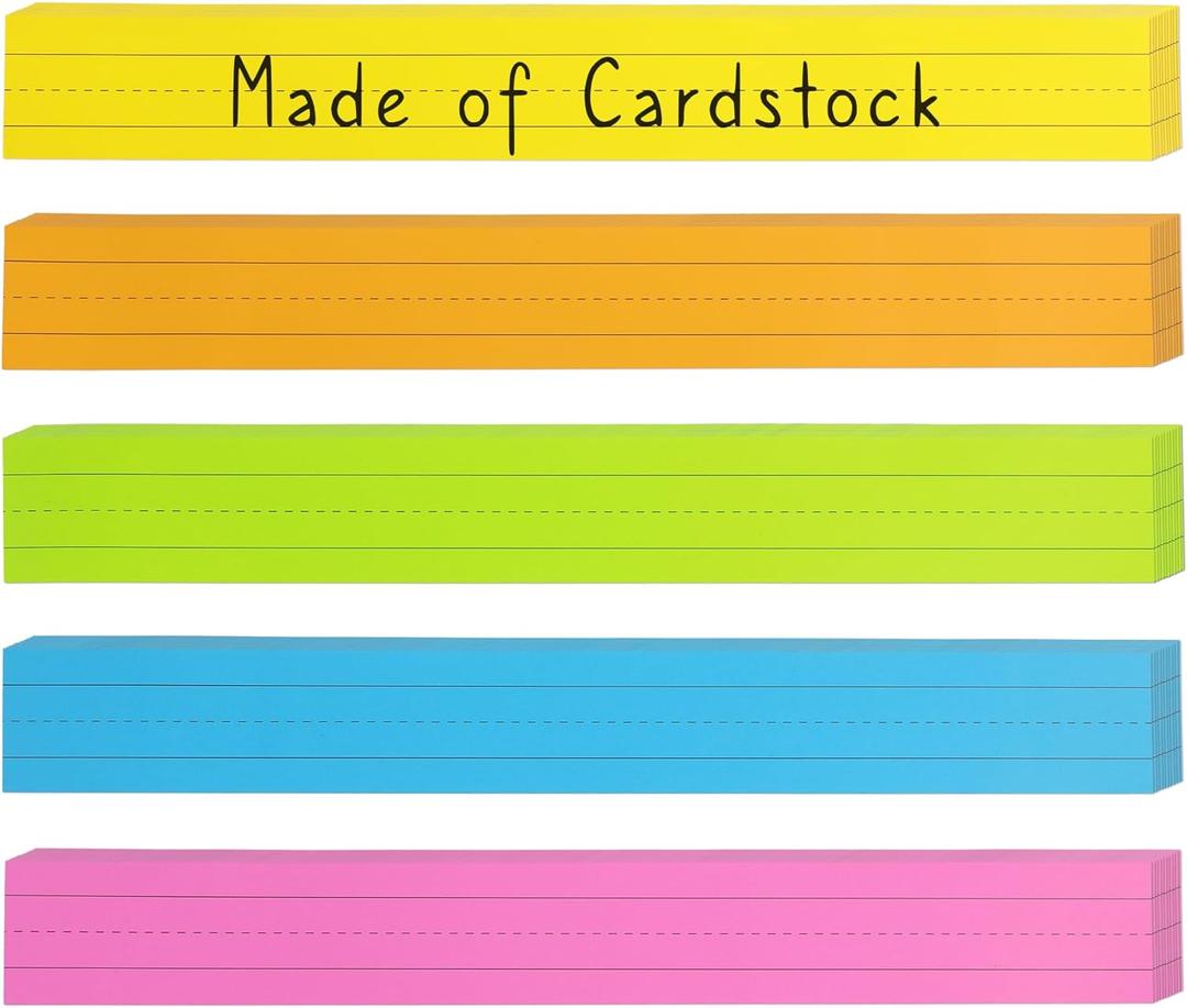 Chell Colored Sentence Strips Cardstock, Pack of 100, 3 x 24 Rainbow Color Word Learning Strips Handwriting Practice Tools for Teachers, Classroom and Office, 5 Colors