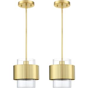 1 Light Hanging Indoor Kitchen Island Pendant Ceiling Light Fixture,5.5" Drum Glass Chandelier Shade Modern Farmhouse Dinning Over Sink (Rod Clear Glass, 2 Pack)