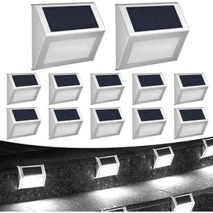 12 Pack Solar Step Lights for Outside Solar Stair Lights Waterproof IP 65 Led Outdoor Deck Lights,Cool White Lights