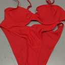 SweatyRocks Women's 2 Piece Bikini Set Spaghetti Strap High Cut Push Up Underwire Swimsuit Solid Red Large