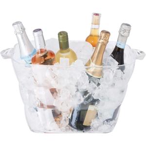 OGGI Acrylic Square Party Tub - Clear Beverage Cooler w/Handles, Wine Cooler, Beer Chiller, Ideal Party Tubs for Drinks, Use Ice Tub for Indoor or Outdoor Bars, 16.75" x 14"
