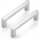 Probrico 30 Pack 4 Inch Kitchen Cabinet Handles, Stainless Steel Brushed Nickel Dresser Drawer Handles, Modern Square Cupboard Cabinet Pulls 4-1/2" Overall Length (hole center 4")