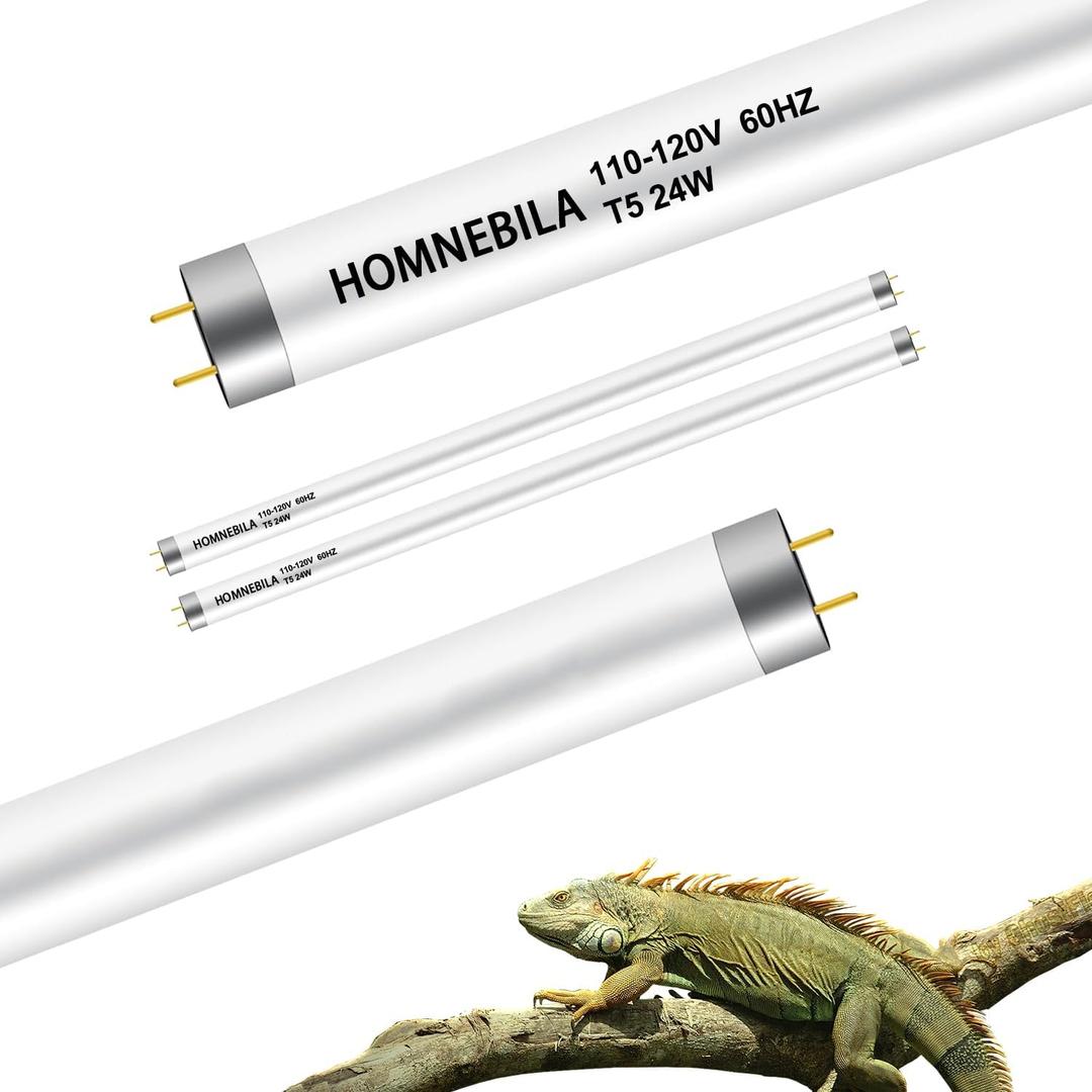 T5 10.0 UVB Reptile Light Bulb 24W, 2-Pack 22 Inch UVB/UVA Lamp Tube for Bearded Dragon, Lizards, Chameleons