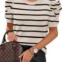 SAMPEEL Short Puff Sleeve Sweaters for Women Knit Tops 2026 Trendy Crewneck Striped T Shirts Casual Summer Blouses (Medium)