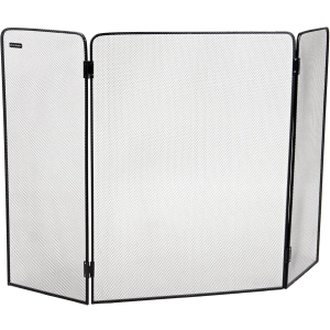 Mind Reader 3-Panel Fireplace Screen, Folding, Indoor Outdoor, Stand Alone, Metal Mesh, Size 38 x 24, Black