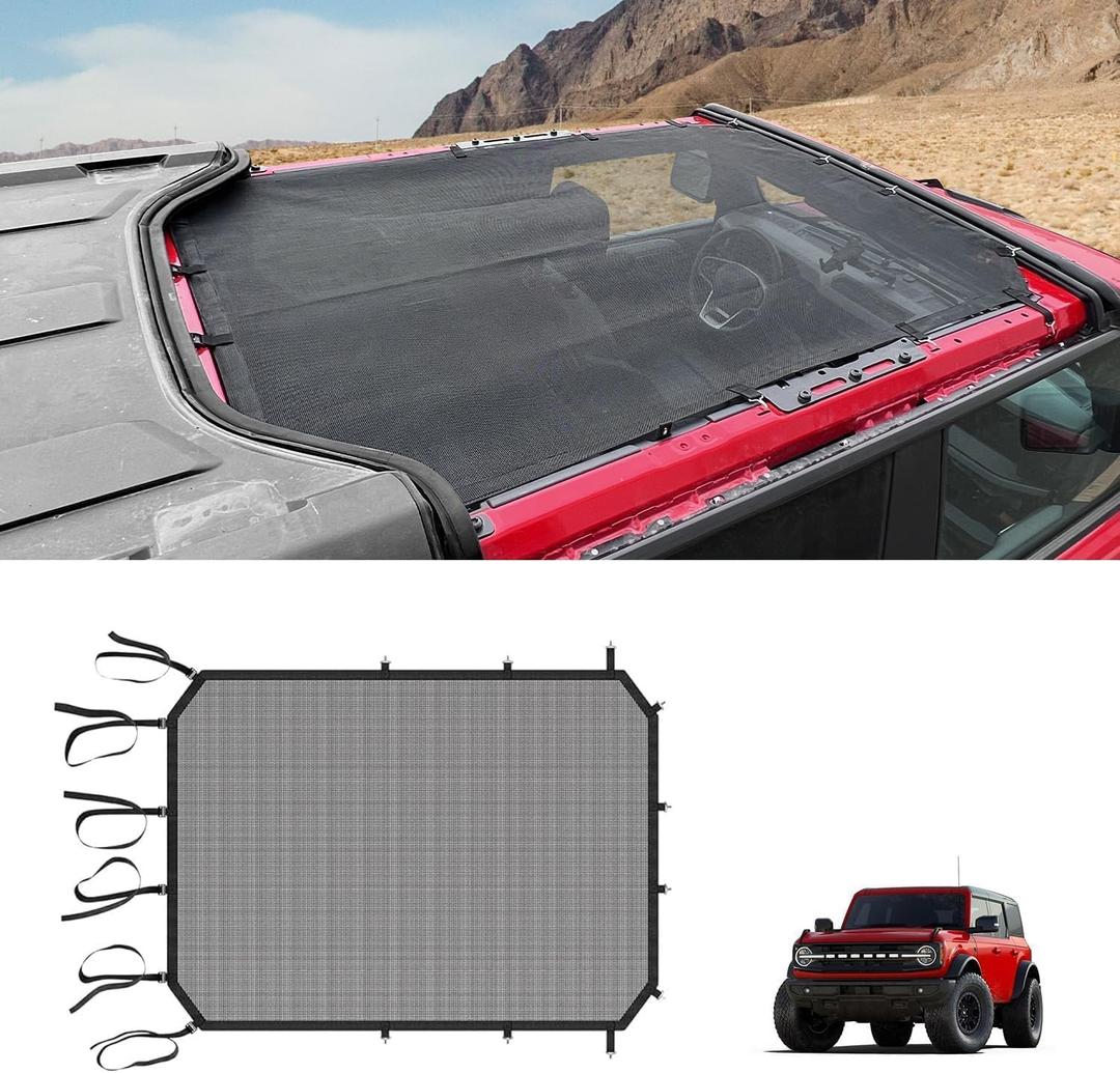 Mesh Sunshade Compatible with Ford Bronco 4 Door Accessories 2025 2024 2023 2022 2021, Bimini Top Sun Shade Bikini Top Cover Blocks UV Leaves Mosquitoes