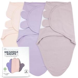 Bublo Baby Swaddles for Newborns  3-Pack Infant Swaddles 0-3 Months  Adjustable Swaddle Sleep Sack  Soft Organic Cotton Baby Wrap for Safe & Cozy Sleep (Baby Pink-Lavender)