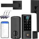 BEBASIA Smart Door Lock with Front Door Handle Set, Heavy Duty Fingerprint Handleset, Keyless Entry Smart Deadbolt for Front Door, Bluetooth Keypad Digital Lock Black