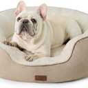 Bedsure Dog Bed for Medium Dogs - Round Washable Medium Pet Bed, Anti-Slip Donut Fluffy Plush Indoor Fur Cat Bed, 30 inches, Camel