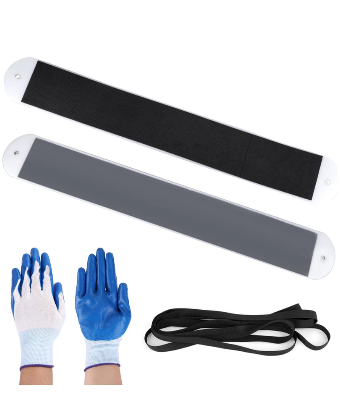 2pcs RV Slide Out Floor Protectors, Large 48.03x6.69in Premium PE and EVA Slide Out Sleds Protector with 2pcs Pull Straps & 1 Pair Gloves for Camper Travel Trailer(Black)